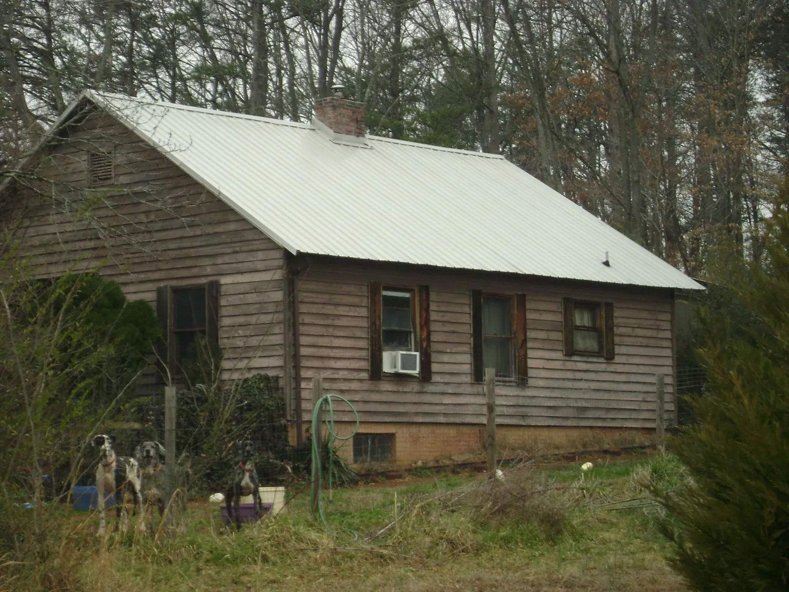 White metal roof on an old wood sided farmhouse, from a Metal Roof Installation job in Etoile